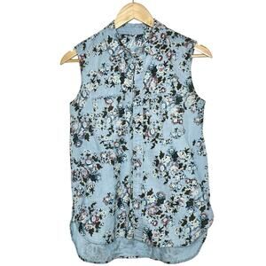 Madewell Chambray Floral Top Womens XS Western Boho Festival Jean Denim Cowgirl